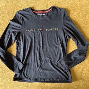 Tommy Hilfiger Navy Blue Long Sleeve Sport Tee with Red Trim